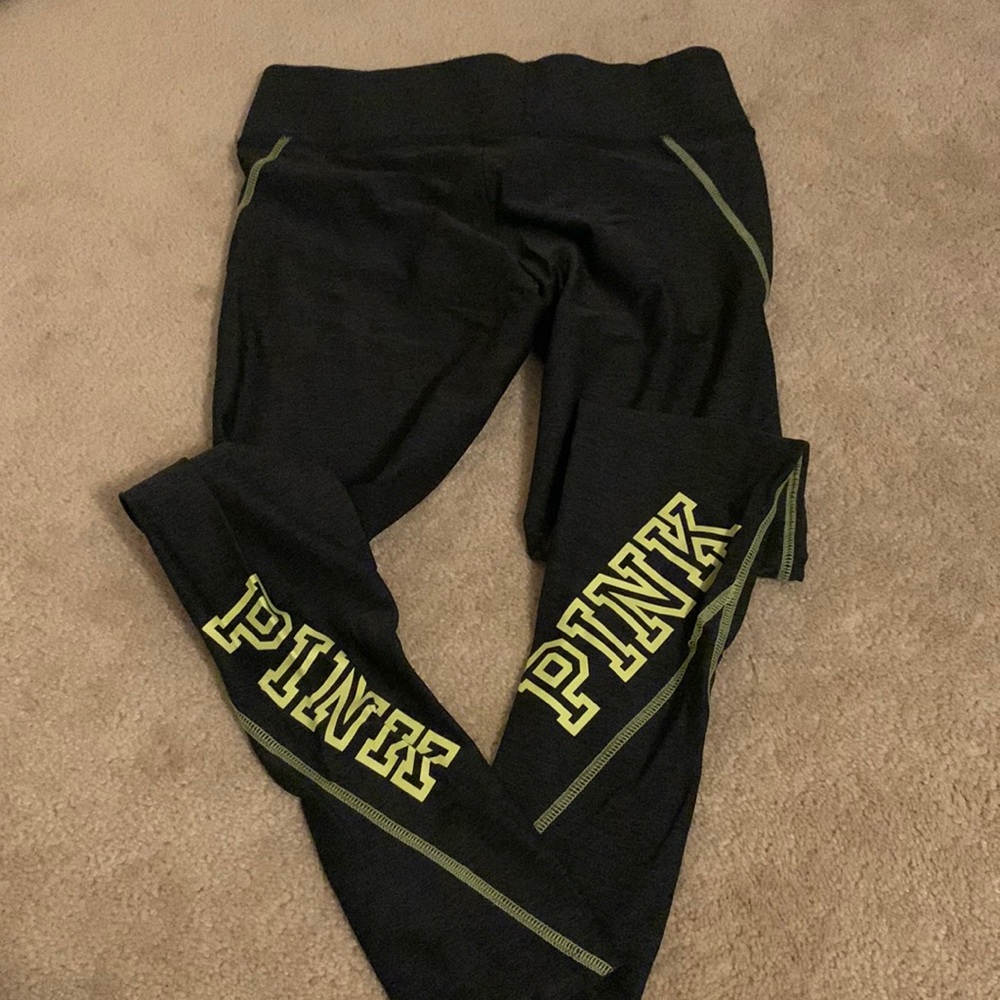 PINK Victoria's Secret Black Leggings with Yellow Accents